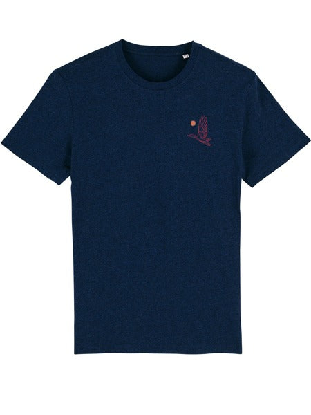 Flying Mallard Embroidered Organic Tee (Pink Red Stitch)